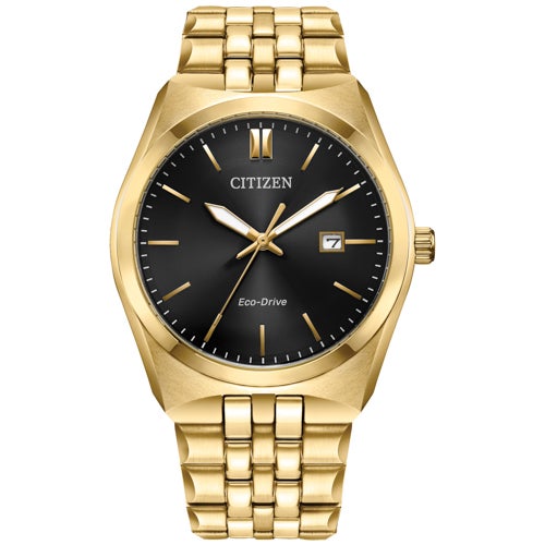 Men's Corso Eco-Drive Gold-Tone Stainless Steel Watch, Black Dial