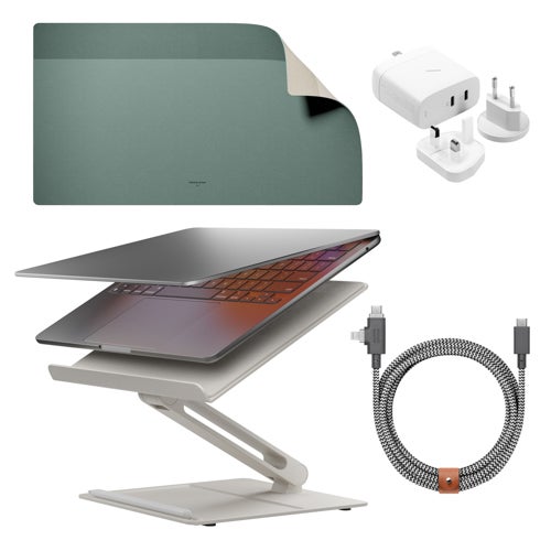 Home Desk Bundle w/ Laptop Stand, Mat, GaN Charger, Belt Duo Cable - Sandstone
