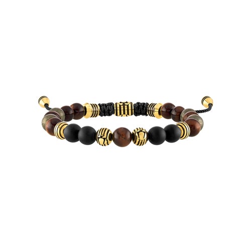Classic Black Onyx & Pyrite Bolo Bracelet w/ Gold-Tone Beads