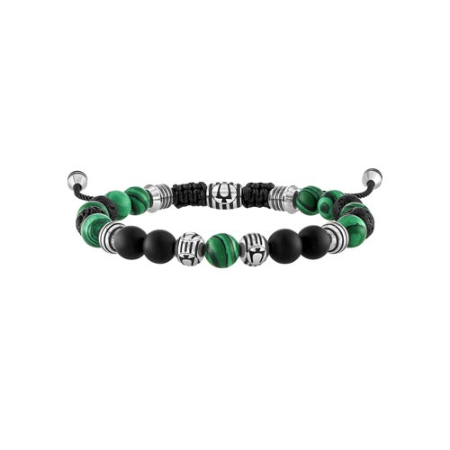 Classic Green Malachite & Black Onyx Bolo Bracelet w/ Lava Beads