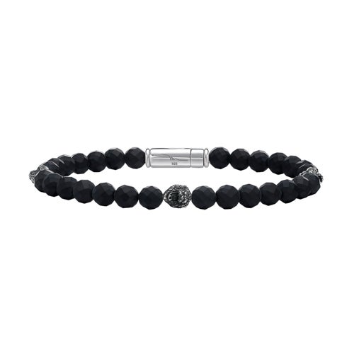 Mark Anthony Lions Head Black Onyx & Sterling Silver Beaded Bracelet, 8.5"