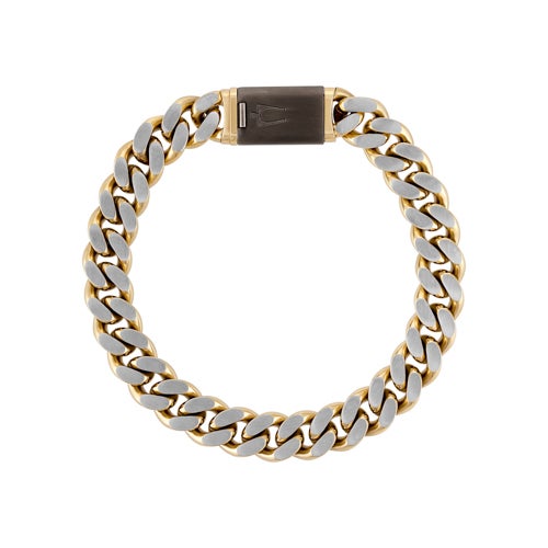 Classic Two-Tone Brushed & Polished Stainless Steel Curb Bracelet, 8"