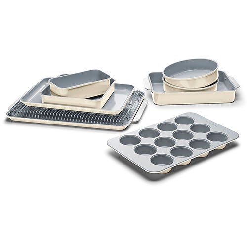 11pc Non-Toxic Nonstick Ceramic Mega Bakeware Set, Cream