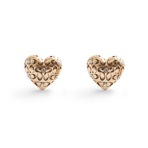 Quilted C Heart Stud Earrings, Gold