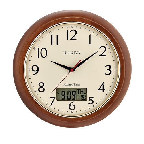 Dual Time Analog Digital Wood Wall Clock