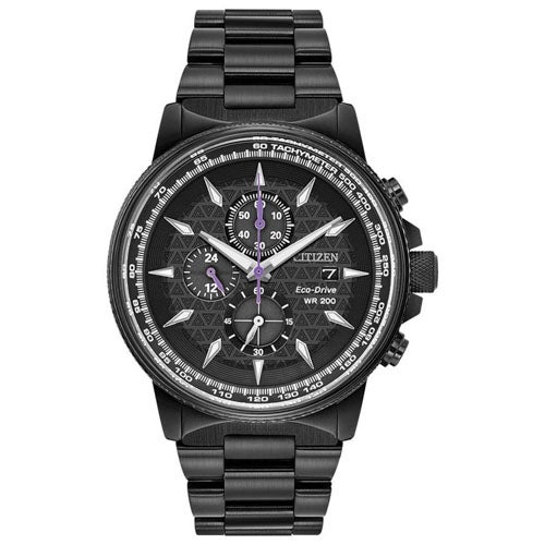 Men's Black Panther Eco-Drive Chronograph Black Ion-Plated SS Watch, Black Dial