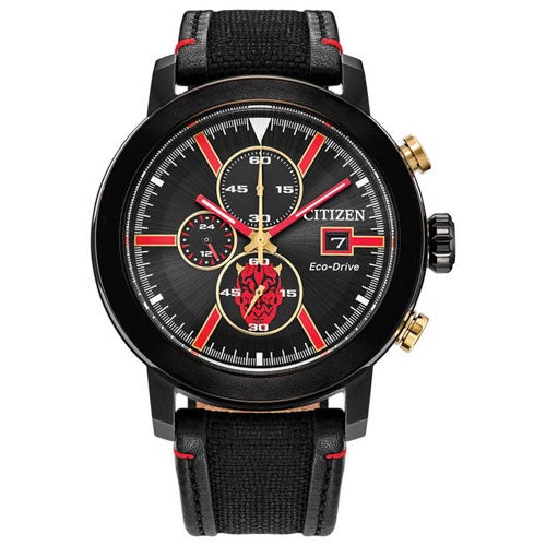 Men's Darth Maul Eco-Drive Chronograph Black Cordura Strap Watch, Black Dial