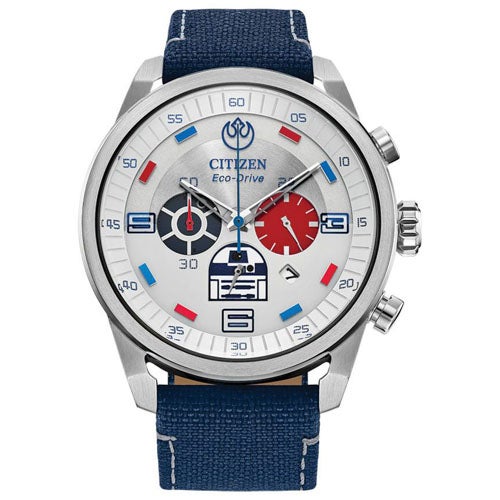 Men's R2-D2 Eco-Drive Chronograph Blue Cordura Strap Watch, Silver Dial
