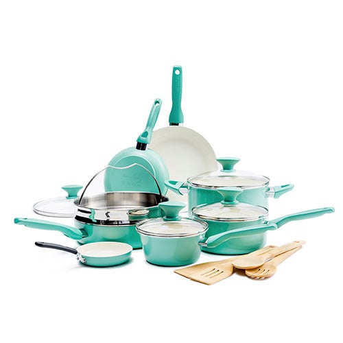 Rio 16pc Ceramic Nonstick Cookware Set, Turquoise