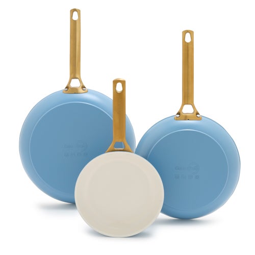 Reserve Ceramic 3pc Nonstick Fry Pan Set, Sky Blue