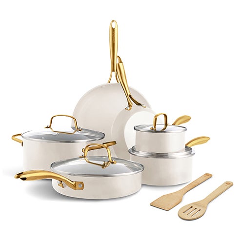 Studio Ceramic Nonstick 12pc Cookware Set, Linen