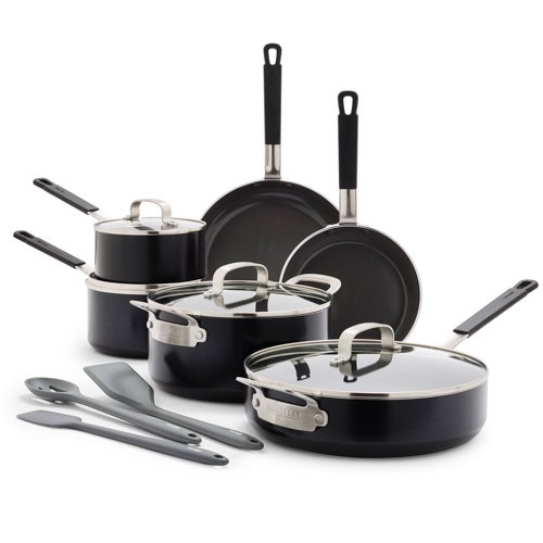 Ceramic Nonstick Aluminum 13pc Cookware Set, Black