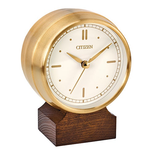 Workplace Bluetooth Speaker Gold-Tone Desk Top Clock, White Dial
