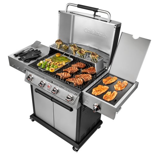 Propel+4 Burner 3-in-1 Gas Grill, Griddle & Pizza Oven, Black & Stainless Steel