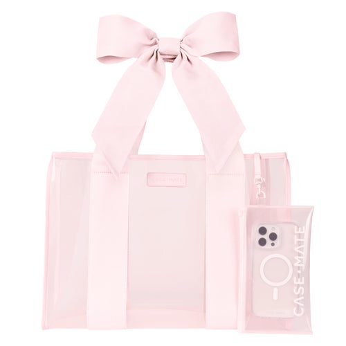 Jelly Tote Bag w/ Phone Pouch, Ballet Pink Bow