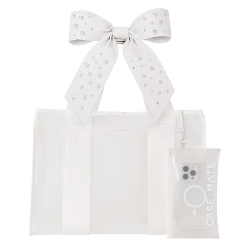 Jelly Tote Bag w/ Phone Pouch, Ivory Shine Bow