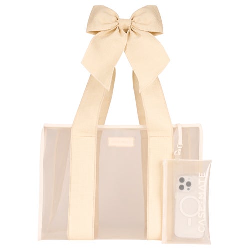 Jelly Tote Bag w/ Phone Pouch, Ecru Raffia Bow