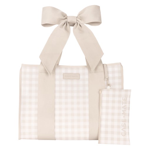 Jelly Tote Bag w/ Phone Pouch, Latte Gingham Bow