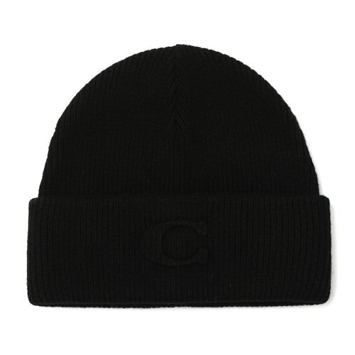 Signature Embossed C Knit Beanie, Black