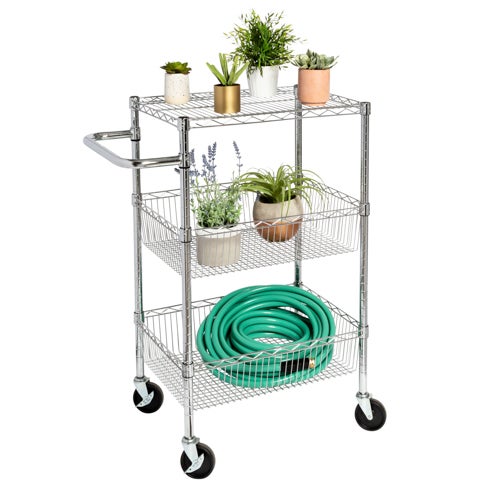 3 Shelf Chrome Rolling Utility Cart