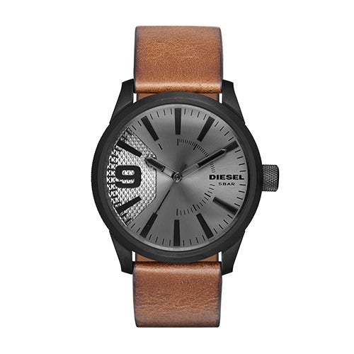 Mens Rasp Brown Leather Strap Watch, Gunmetal Dial