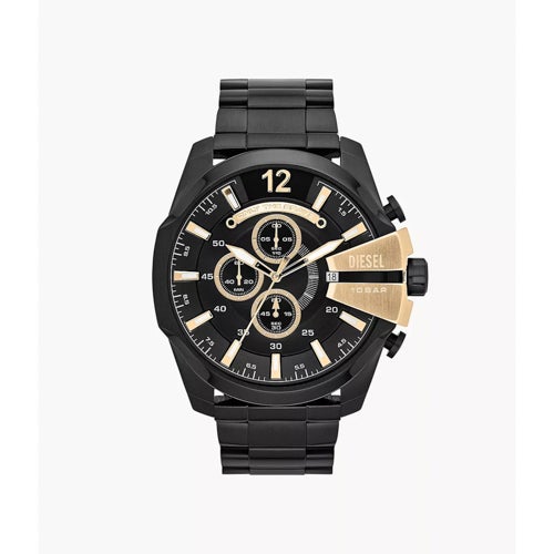 Mens Mega Chief Chronograph Black-Tone Stainless Steel Watch, Black Dial