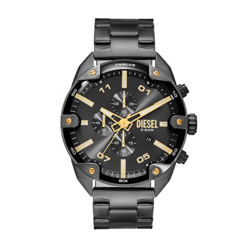 Mens Spiked Chronograph Gunmetal Stainless Steel Watch, Gray Dial