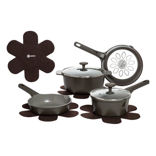 10pc Aria Cast Aluminum Cookware Set, Charcoal
