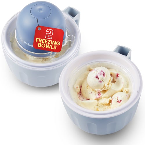Pint Perfect Ice Cream Maker w/ 2 Freezing Bowls, Periwinkle