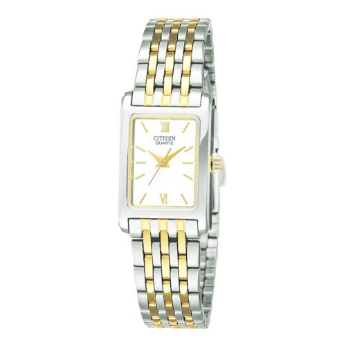 Ladies' Quartz Two-Tone Stainless Steel Rectangle Watch, White Dial