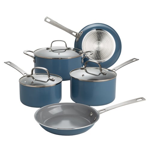 8pc Clean Ceramic Induction Cookware Set, Dusty Blue