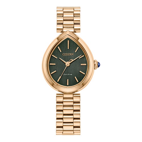 Ladies Citizen L Rainell Eco-Drive Gold-Tone SS Teardop Watch, Green Dial