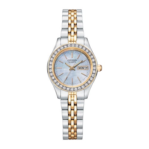 Ladies' Quartz Crystal Accent Two-Tone Stainless Steel Watch, MOP Dial