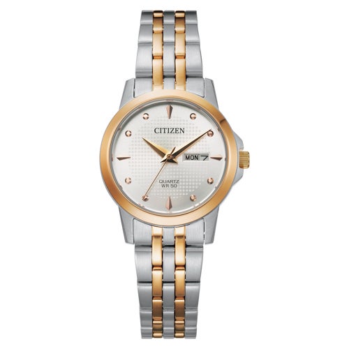 Ladies Quartz Two-Tone Stainless Steel Watch, Silver-White Dial