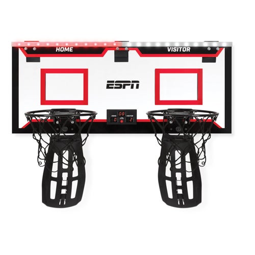 Dual Over-the-Door Hoop w/ 4 Mini Basketballs, LED Lights & Scoreboard