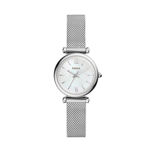 Ladies Carlie Mini Stainless Steel Mesh Watch, Mother-of-Pearl Dial