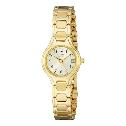 Ladies Quartz Gold-Tone Stainless Steel Watch, Champagne Dial