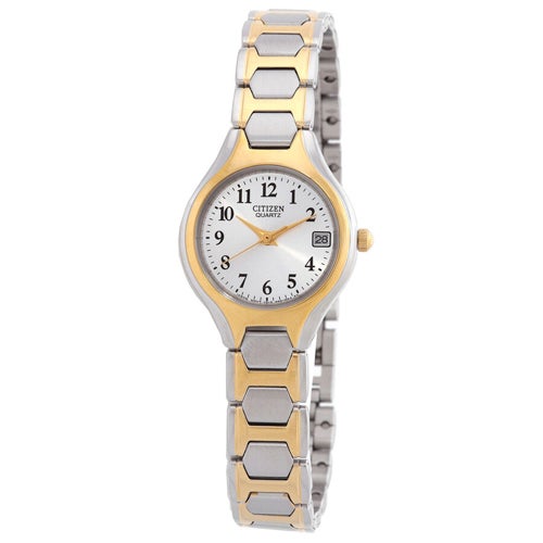 Ladies Quartz Two-Tone Stainless Steel Watch, White Dial
