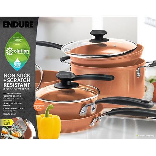 Ecolution EUCP-1208 Endure Nonstick Cookware 8 Piece Set Copper