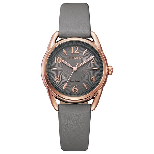 Ladies Drive Eco-Drive Rose Gold & Gray Leather Strap Watch, Gray Dial