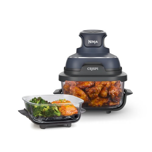 Crispi 4-in1 Portable Glass Air Fryer Cooking System, Gray