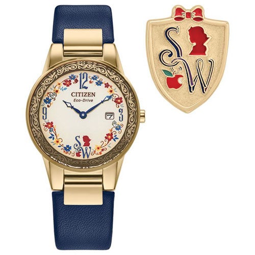 Ladies' Snow White Flora Eco-Drive Blue Leather Strap Watch, Pale Gold Dial