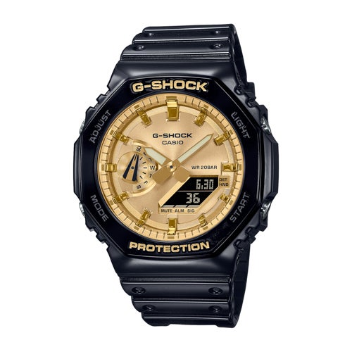 Men's G-Shock Octagon Slim Ana-Digi Black Watch, Gold Dial