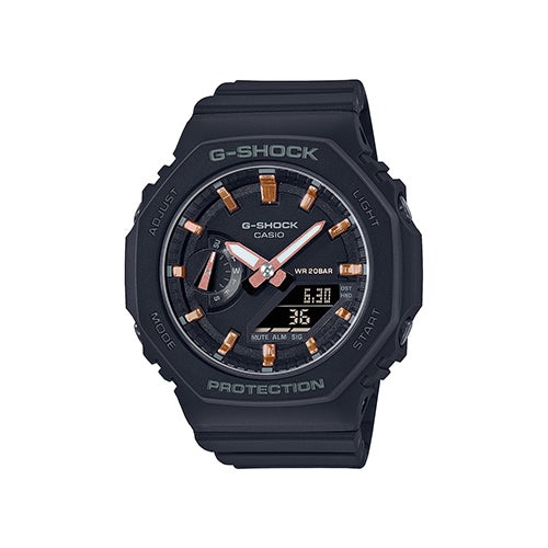 Ladies Octagonal Analog/Digital Black Resin Watch, Black Dial