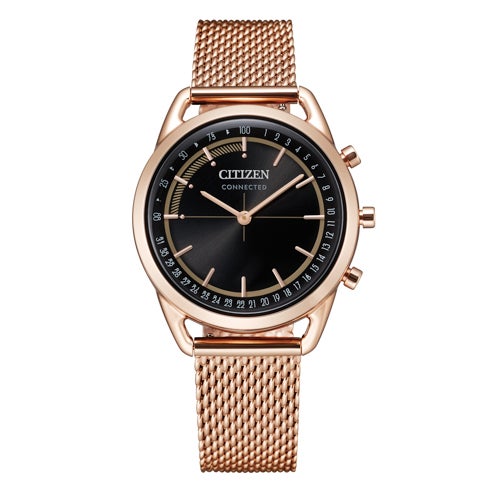 Ladies Connected Pink Gold-Tone Stainless Steel Smartwatch Black Dial