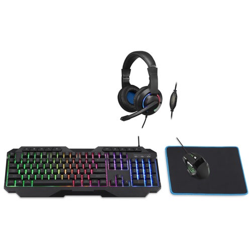 4-in-1 Gaming Bundle, Black - Headphone, Keyboard, Mouse & Pad
