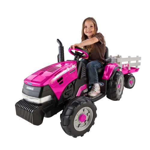 Case IH Magnum Tractor w/ Trailer 12V Ride-On, Pink