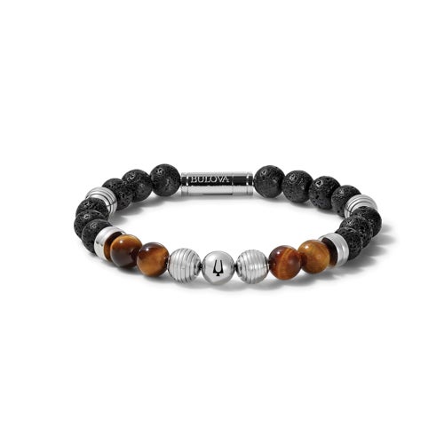 Classic Tigers Eye & Black Lava Bead Bracelet - Large