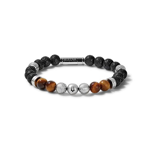 Classic Tigers Eye & Black Lava Bead Bracelet - Medium