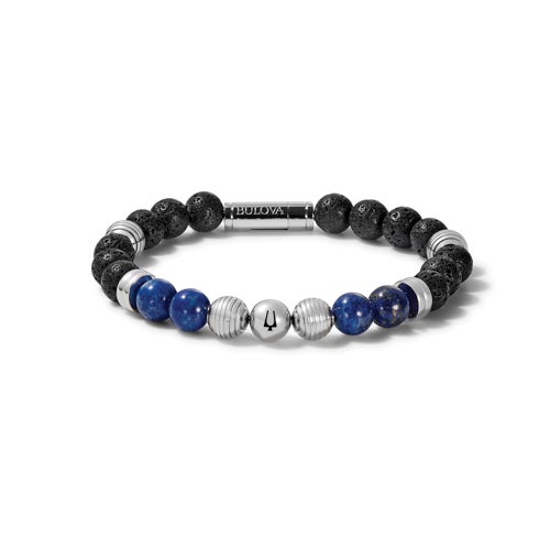 Classic Lapis & Black lava Bead Bracelet, Large